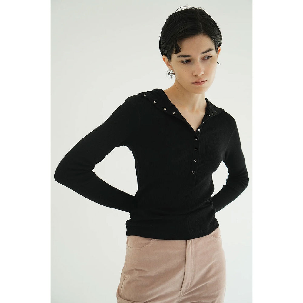 WOOL RIB HOODED TIGHT TOPS -GRAY- – OBLIGE