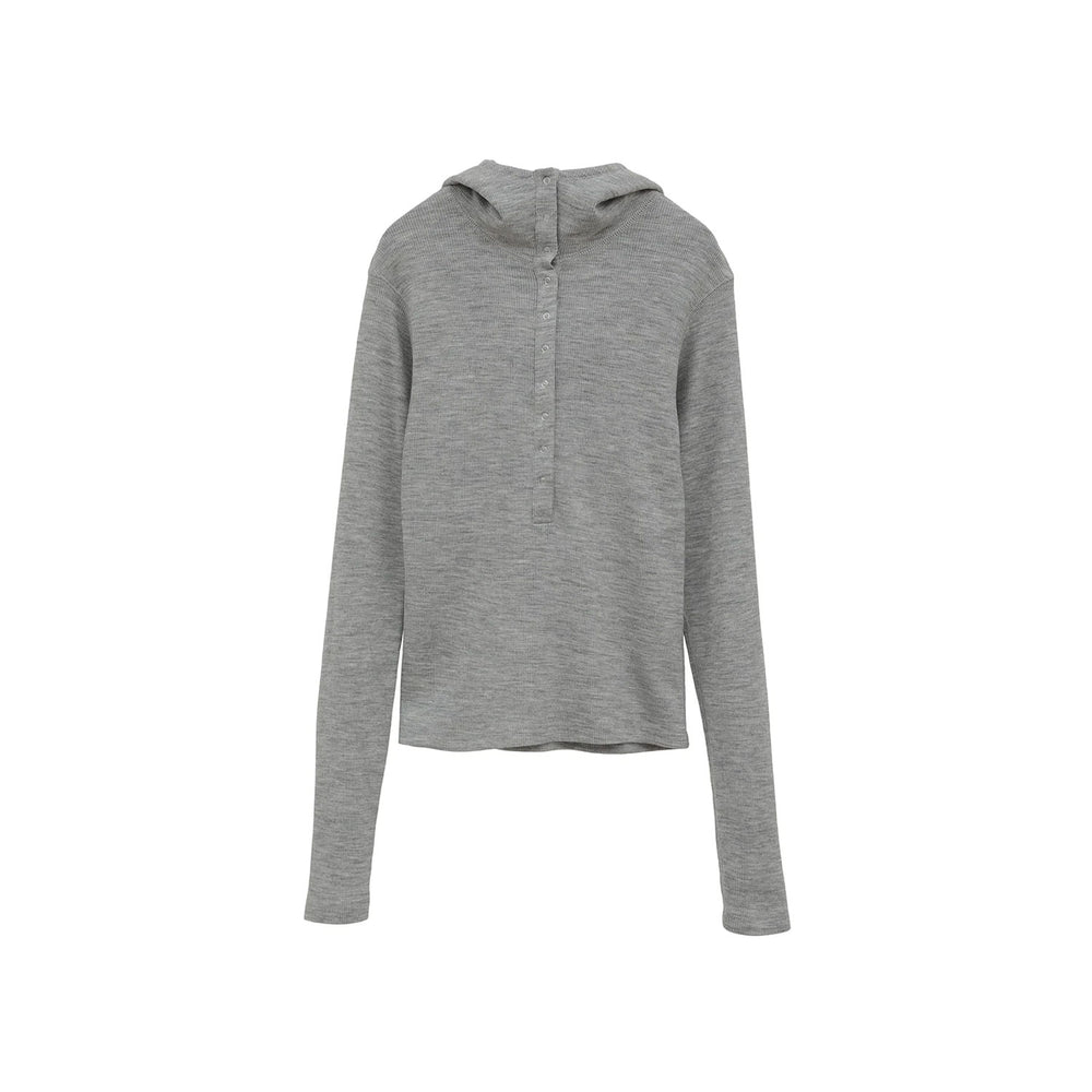 WOOL RIB HOODED TIGHT TOPS -GRAY- – OBLIGE