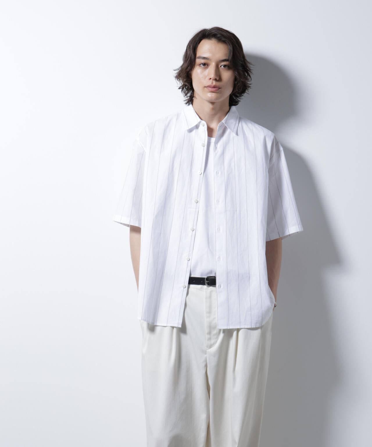 レギュラーカラー コットン リネン ストライプシャツ