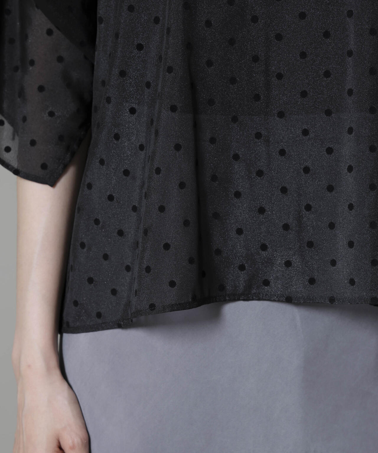 フロッキー ドット リボン スリーブ ブラウス