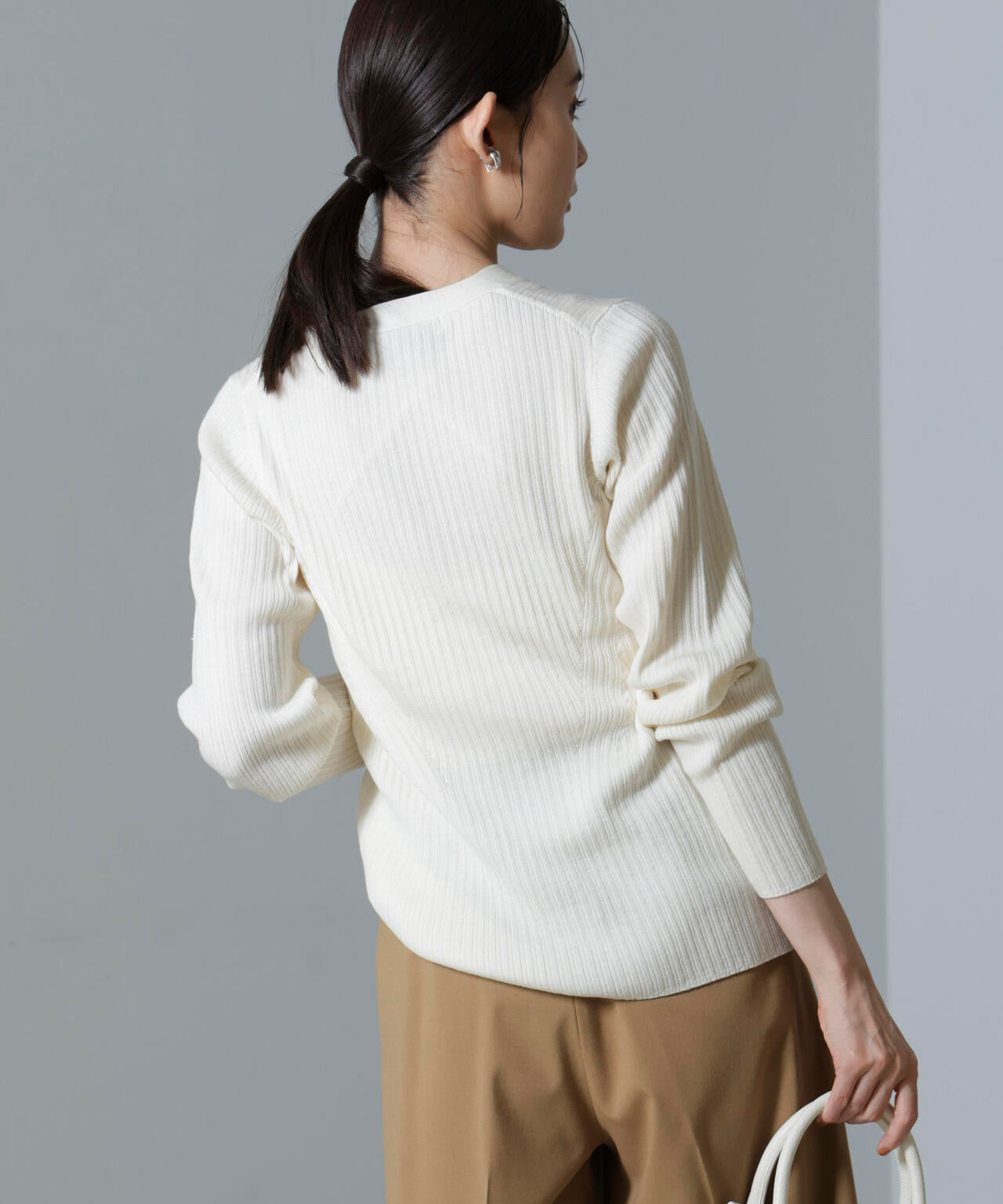 毛玉レス ニット Vネック リブ カーディガン