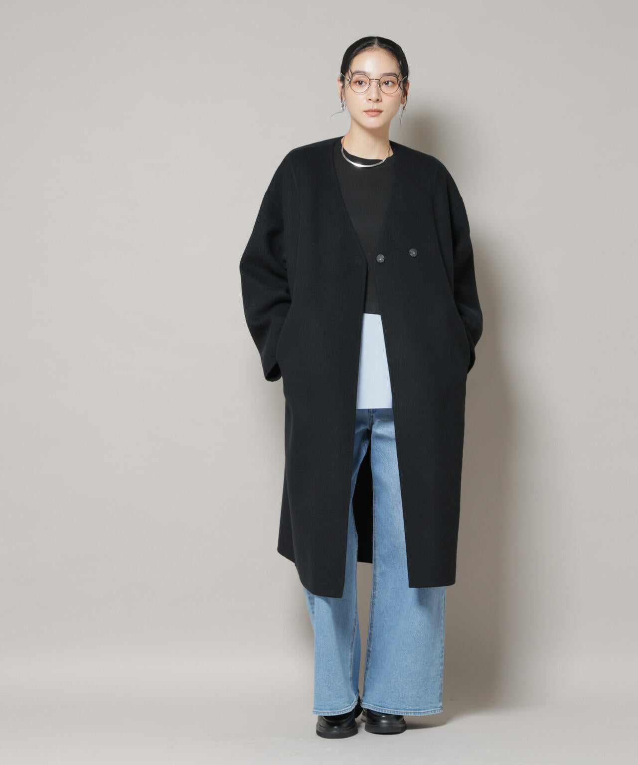 SUPER110blend リバー ノーカラー ロングコート