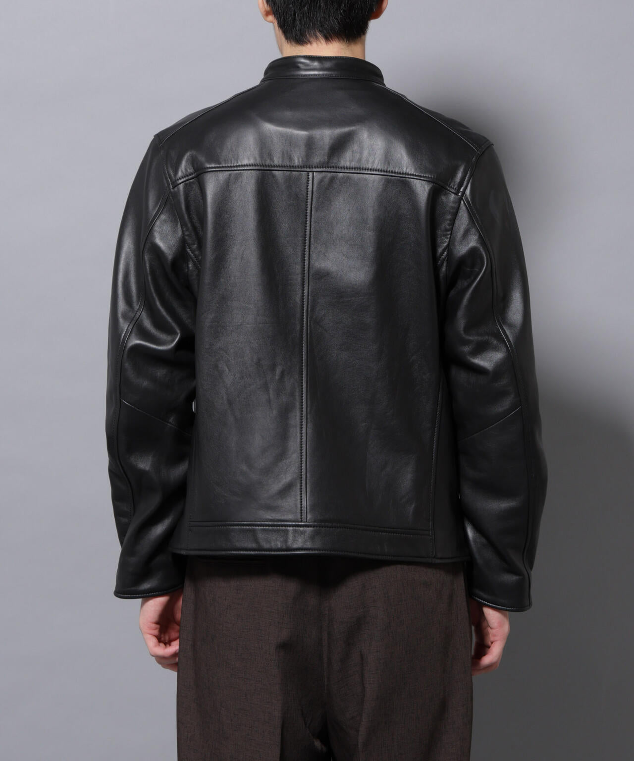 バンドカラー レザー シングルライダースジャケット