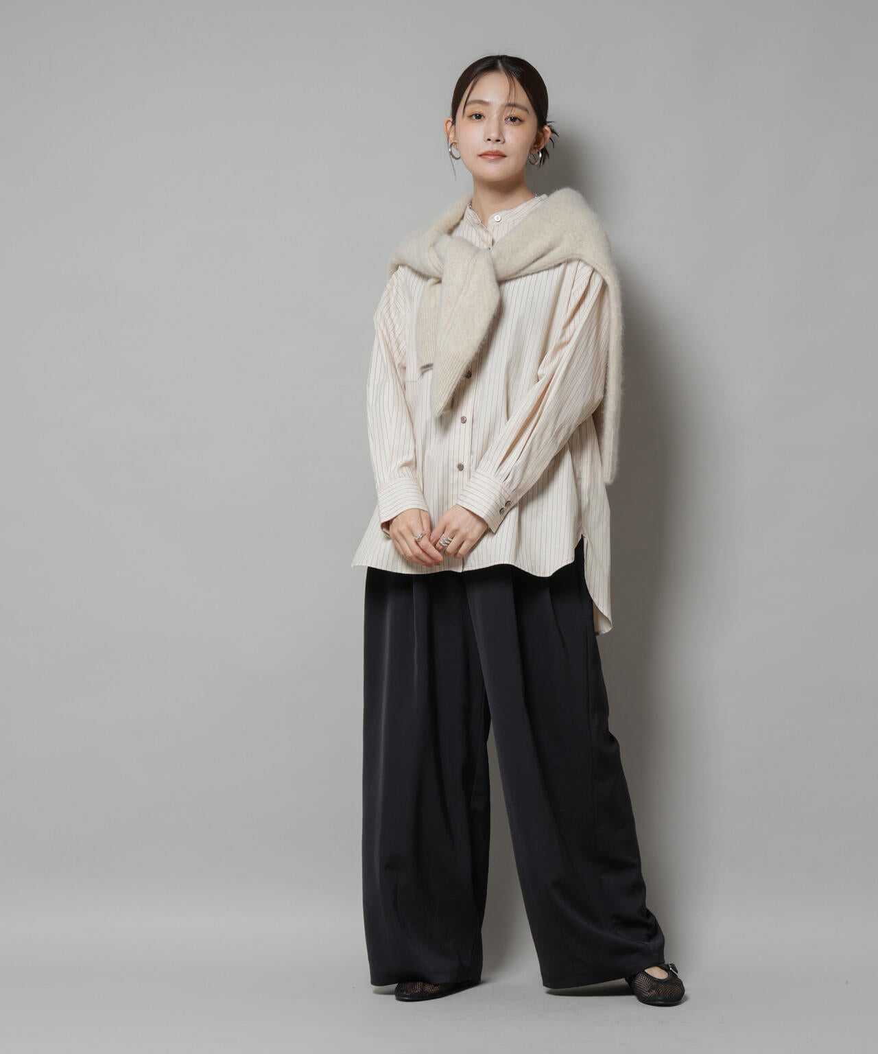 スタンドカラー ストライプ シャツ