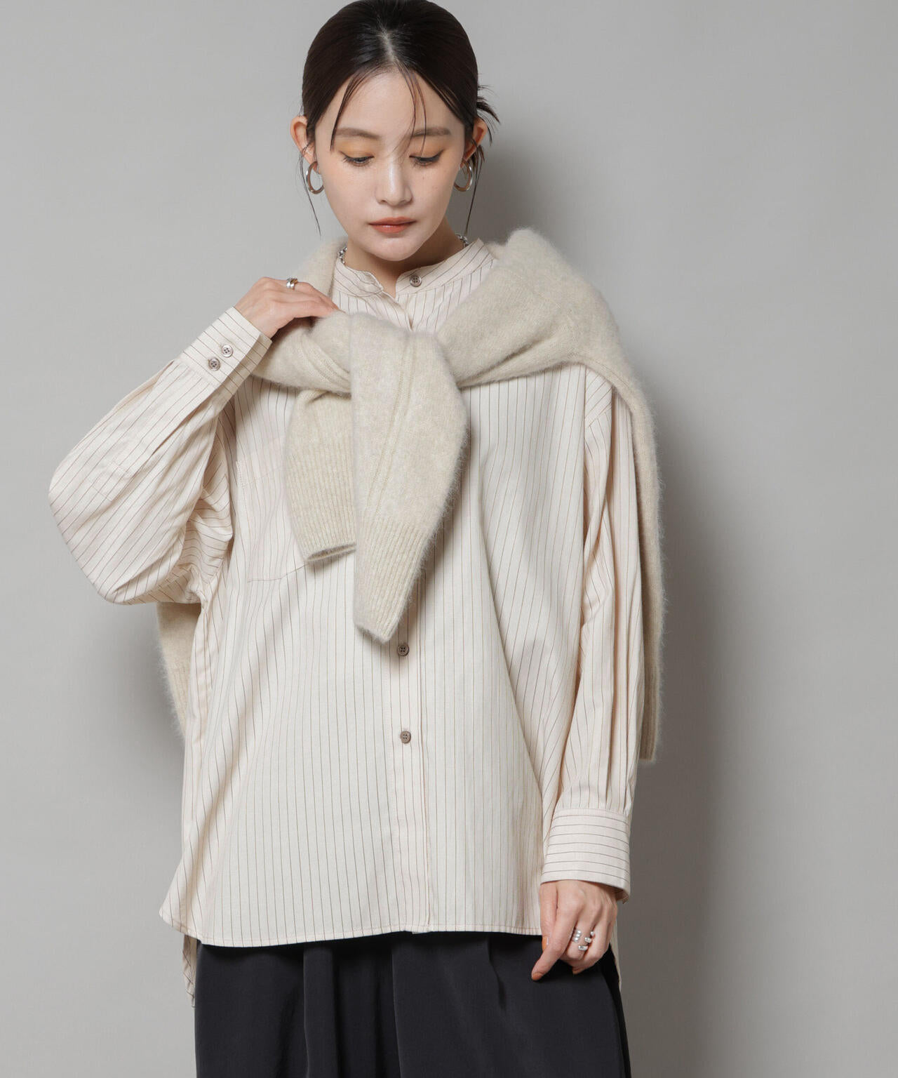 スタンドカラー ストライプ シャツ