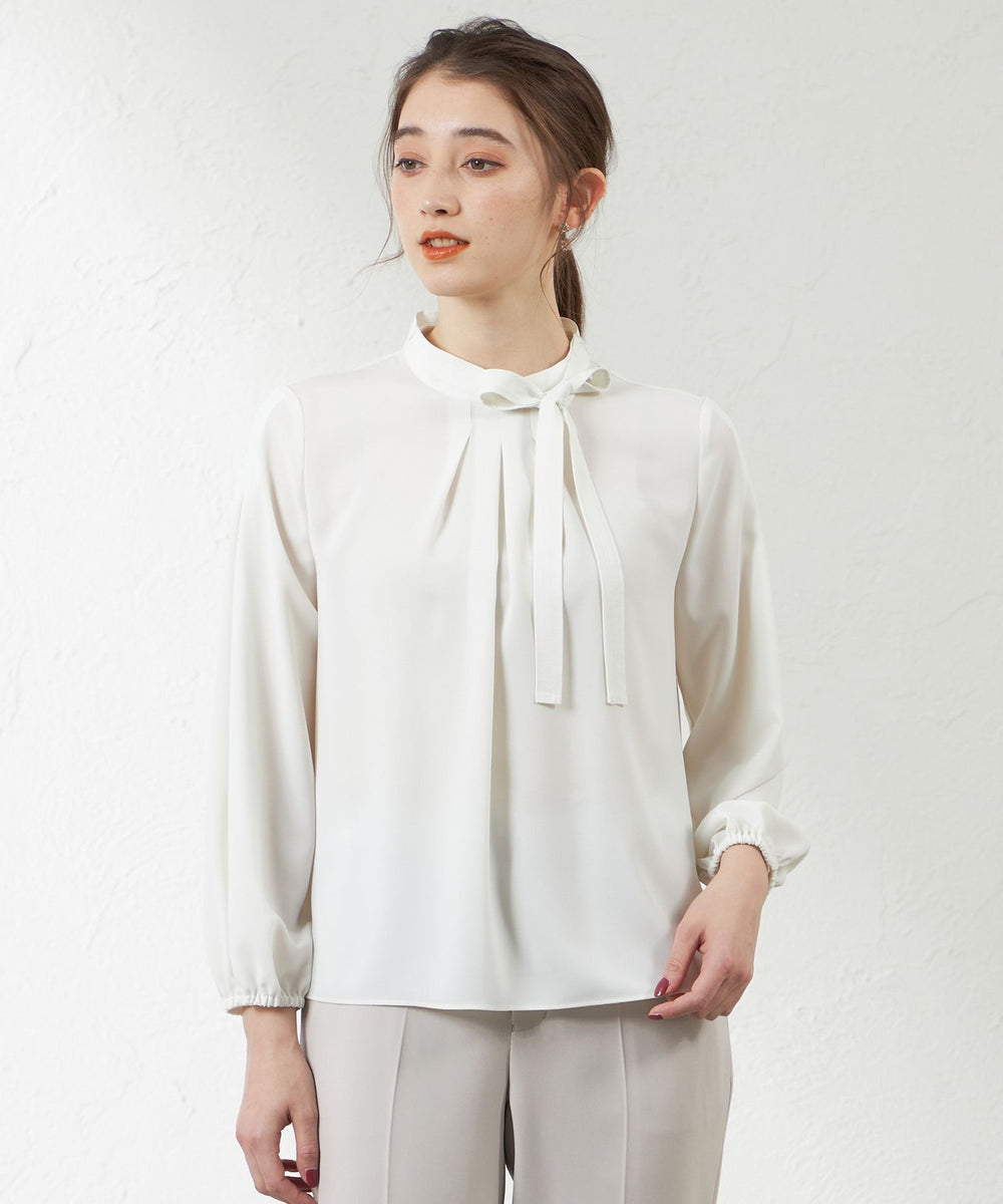 ソフトストレッチジョーゼットボウタイブラウス(トップス)｜AMACA