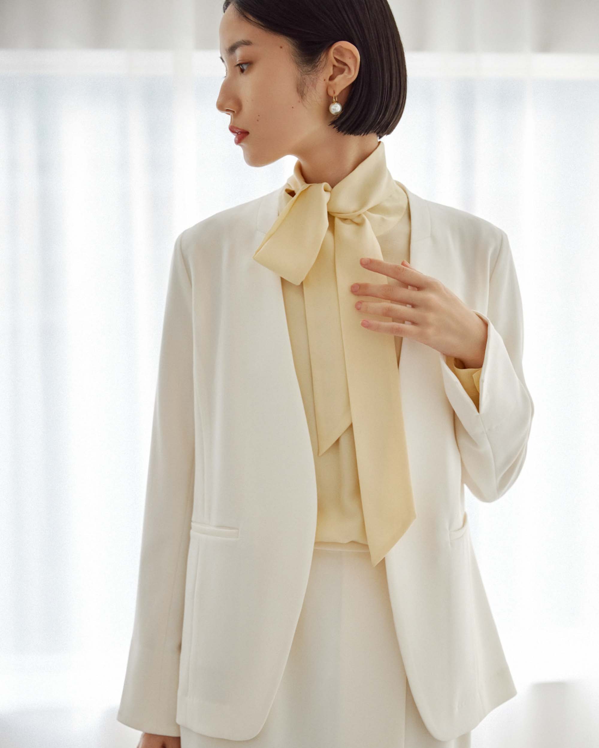 DOLCE&GABBANA シルク シフォン ボウタイ ブラウス アイボリー シルク