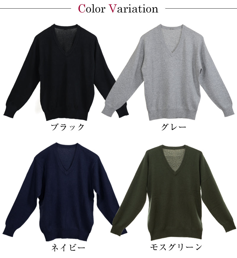 カシミヤ100% Vネック セーター メンズ M～5L (カシミヤ カシミア