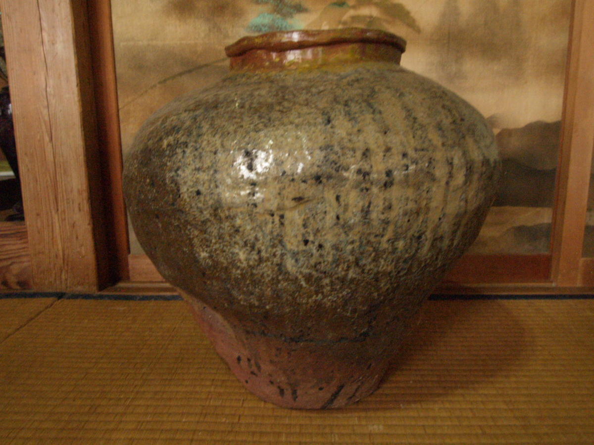 壷□かなり古い越前焼き船壷 素焼き 古壺 花瓶 花器 置物 時代物 骨董