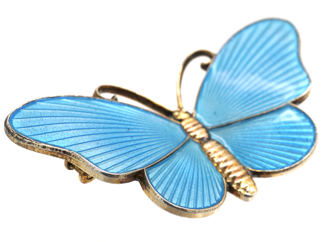 Norwegian Silver Gilt & Blue Enamel Butterfly Brooch by Ivar T