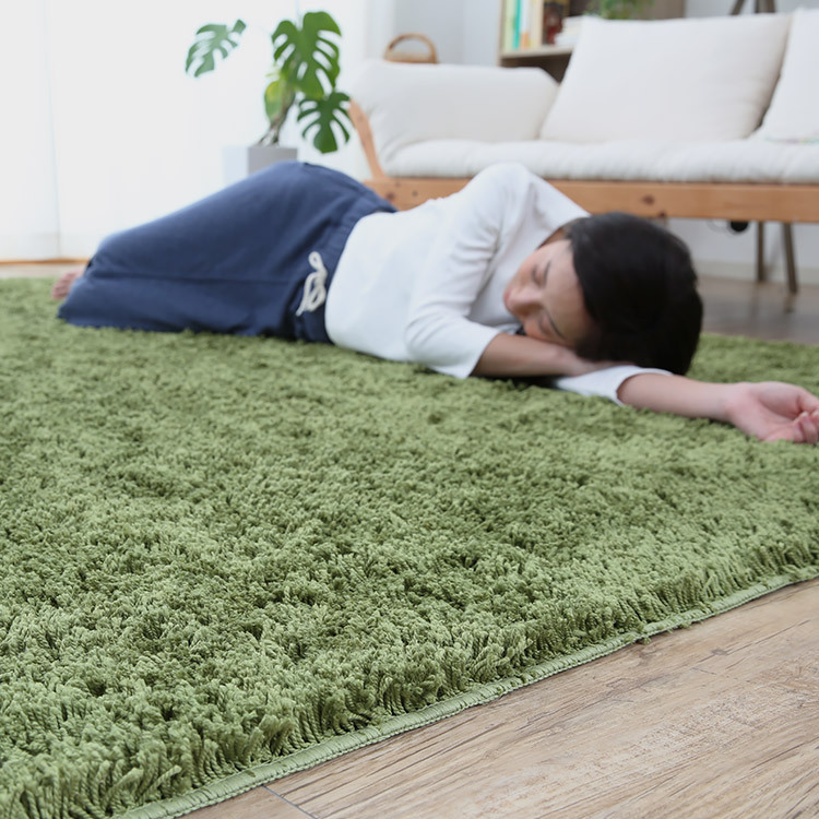 シャギーラグマット（2畳：アイボリー/ベージュ/グリーン）長方形