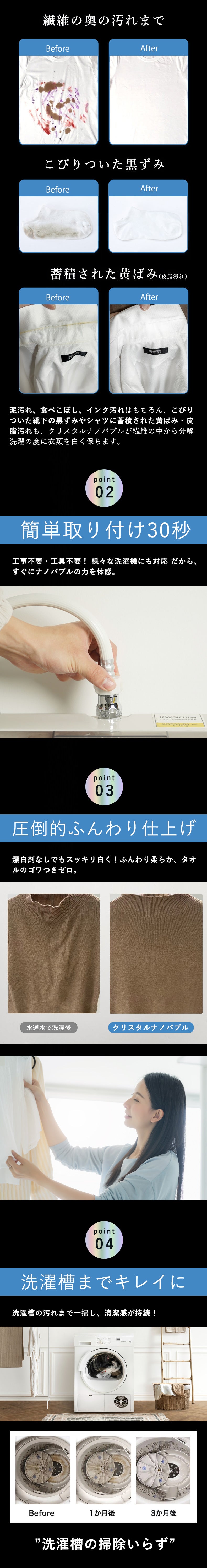 驚異の洗浄テクノロジー！9兆個のクリスタルナノバブルで毎日の洗濯が