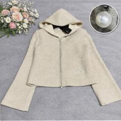 Rene♡ ルネ ロゴパールジップ ロゴ刺繍 ウールパーカー ベージュ 34