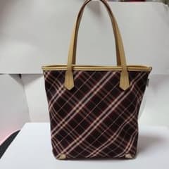 バーバリー・ブルーレーベルチェック柄ボルドー/トートバッグ