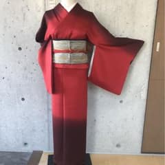 斉藤三才】正絹 赤と黒のカッコいい訪問着 麻の葉柄 袷 落款 - メルカリ