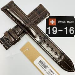 2092#19mm-16mmダークブラウン☆本物クロコダイルベルト☆スイス製