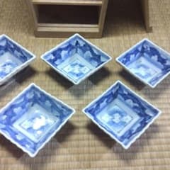 古伊万里 染付輪花菱形向付5客 お店使い 会席 美品 箱入 - メルカリ