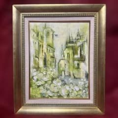 ブ*リ様 セピア色 油彩画 永井弘子 街角の白いバラ 絵画 真作 肉筆