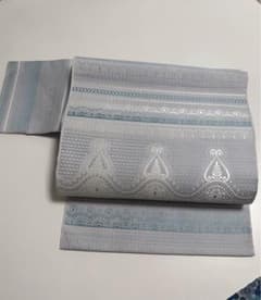 最終値下げ【超美品】博多織 名古屋帯／上品グレー×繊細レース風模様