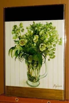 原画！橋本不二子「クリスマスローズ」水彩画 豪華アクリルBOX型額縁