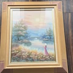 絵画 作者不詳 夕陽に映えるお花畑 油彩画 - メルカリ