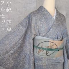 大セール中】小紋 フルセット 着物 正絹 青紺地 色彩 帯ユニーク F前