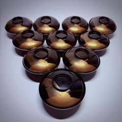 漆器輪島塗 蒔絵金彩細工 沈金木製 蓋付椀 お煮物椀 吸物椀 10 客