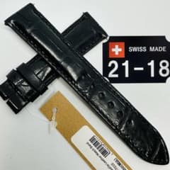 7010#21mm-18mmブラック☆本物クロコダイルレザーベルト☆スイス製
