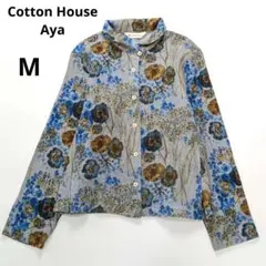 コットンハウスアヤ｜ウールガーゼ 長袖シャツ 水彩フラワー ブルー系