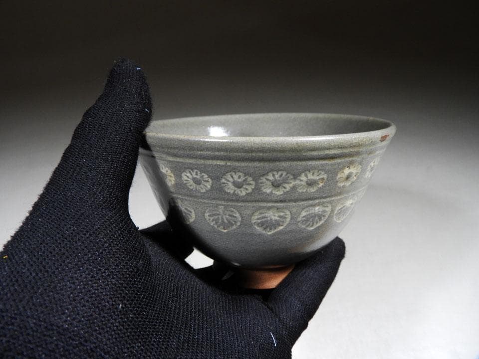 ○貴重 肥後 八代焼 高田焼 唐津焼 切高台 抹茶 茶碗 茶道具 合箱 径