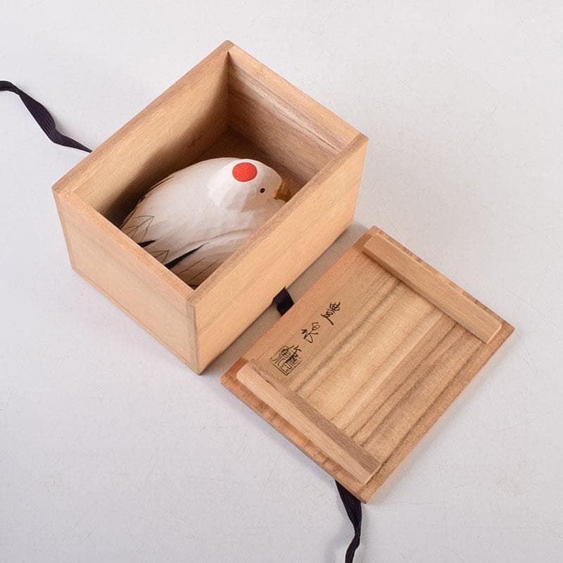 茶道具 豊泉作 奈良一刀彫 木彫彩色 鶴香合 共箱 V 8310