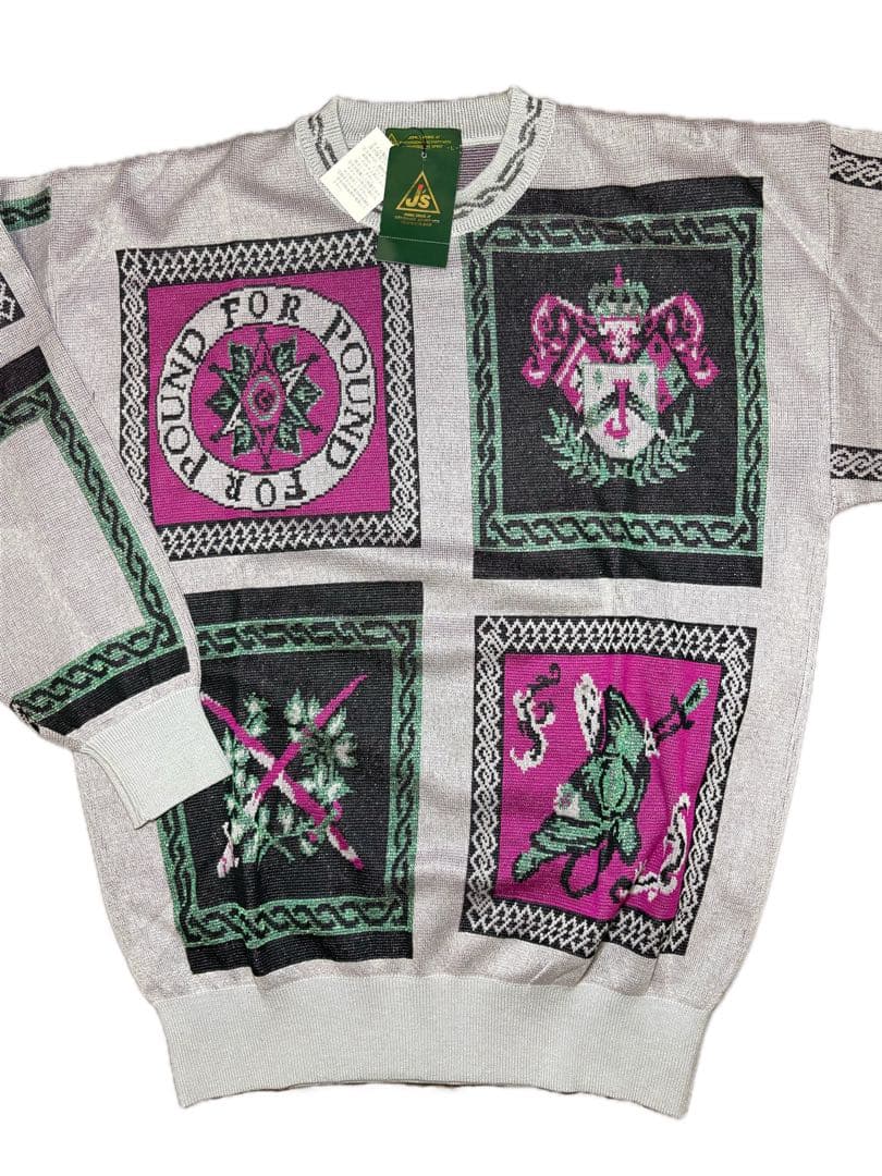 J's総柄ラメ入りコットンニット 灰 L セーター ジャンボ尾崎 デッドストック 新品タグ付き】J's ジャンボ尾崎 セーター ニット LL ゴルフ メンズ