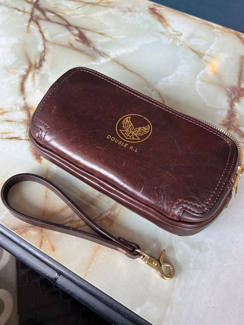 RRL ダブルアールエル　三層クラッチバッグ RRL ダブルアールエル レザー ポーチ クラッチバッグ ヴィンテージ加工