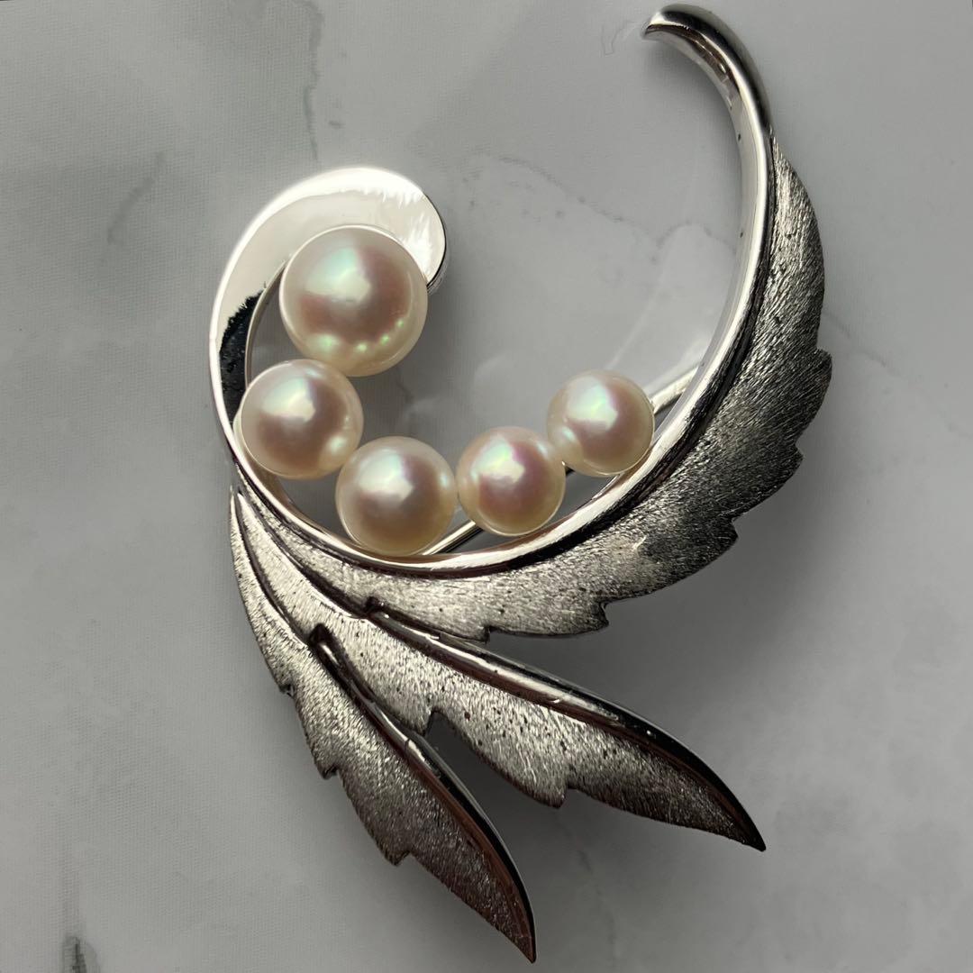 MIKIMOTO ミキモト あこや 本真珠 パール ブローチ リーフ 5粒 - メルカリ