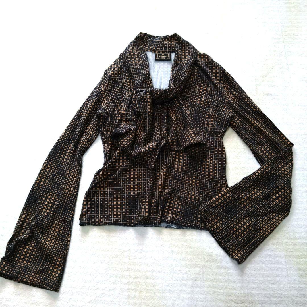 フェンディ Fendi リボン付き長袖シャツ ズッカ柄 イタリア製 ストレッチ フェンディ Fendi リボン付き長袖シャツ ズッカ柄 イタリア製