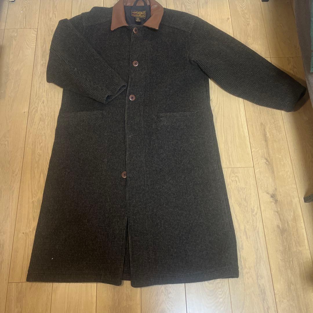 希少 黒タグ Eddie Bauer ウールコート 襟レザー - メルカリ