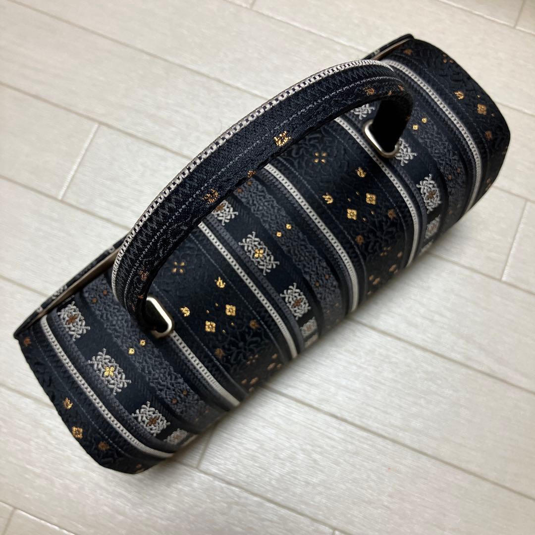 《美品・箱付き》草履バッグセット　黒　金糸　刺繍　大きめバッグ