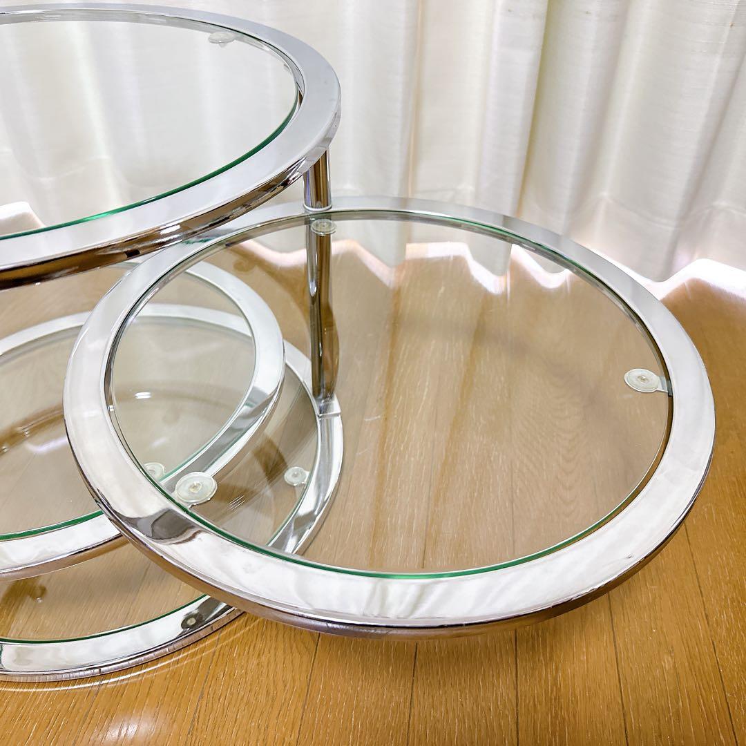 ミッドセンチュリー ラウンドテーブル 可変式 4段 強化ガラス - メルカリ