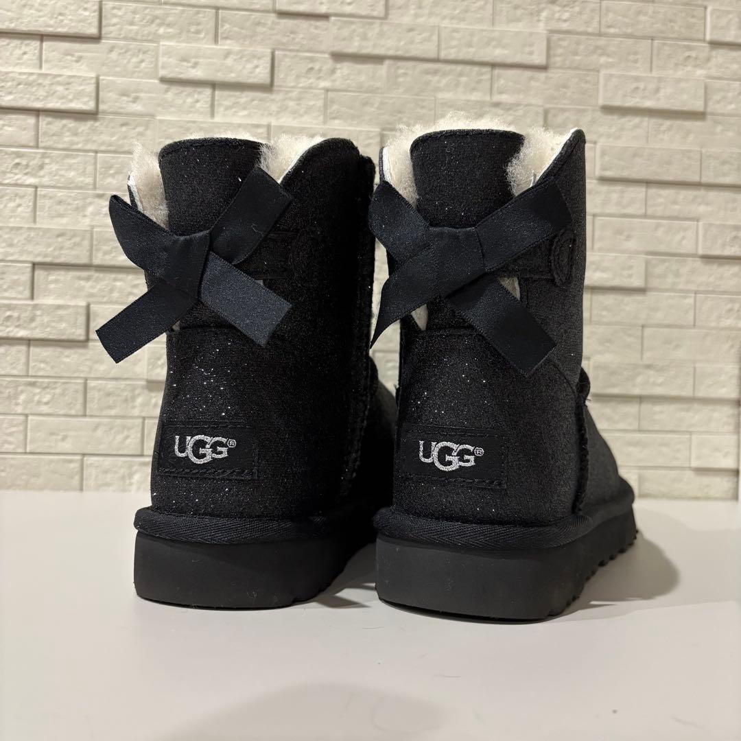 UGG W MINI BAILEY BOW SPARKLE リボン 黒ラメ　22 UGG MINI BAILEY BOW SPARKLE GLITTER BLACK BOOTS SIZE US 6 WOMENS