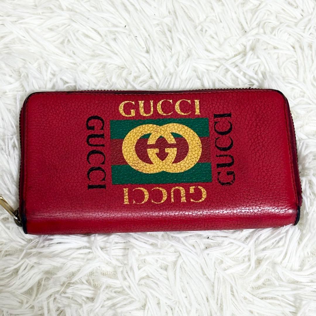 グッチ ヴィンテージ ラウンドファスナー ロゴ プリント インター