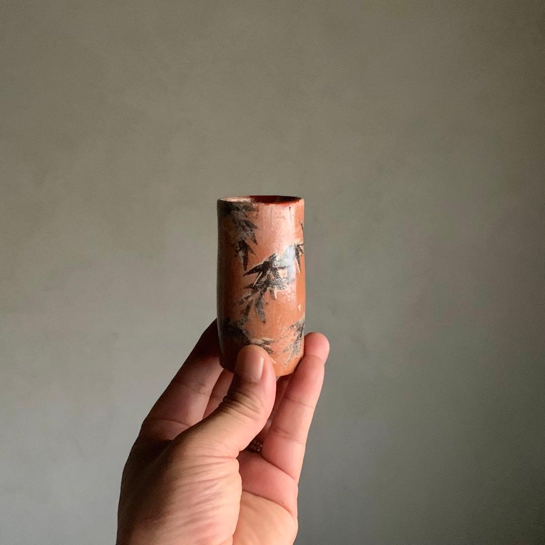 京焼 赤楽 筒盃 ぐい呑み 酒器 竹 筒向付 古美術