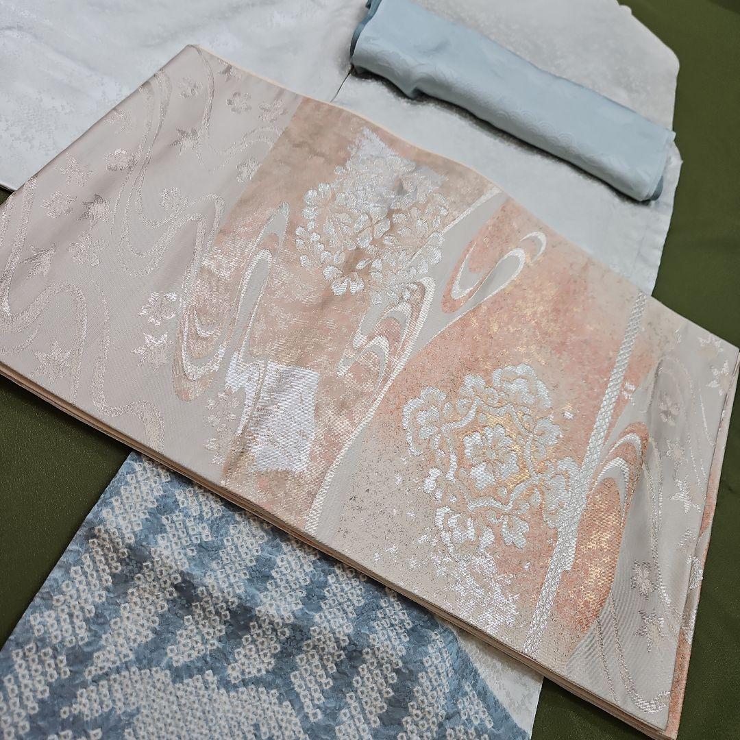 付け下げ訪問着フルセット 絞り 三越 袋帯 銀糸 - メルカリ