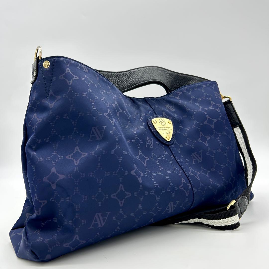 極美品】アタオ エルヴィ 2way ショルダーバッグ モノグラム A4可 紺