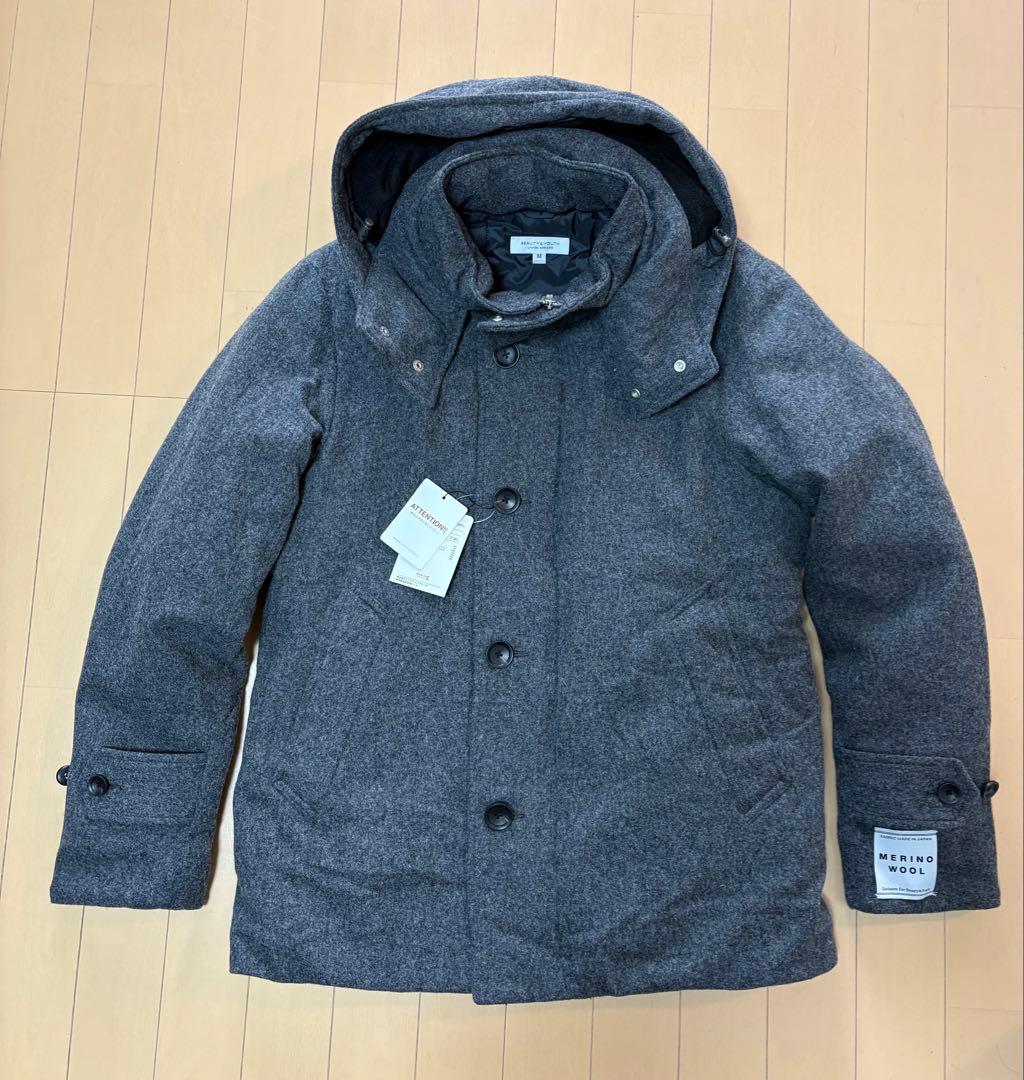 新品★BEAUTY&YOUTH★メリノウール★ダウンジャケット★グレーM★フード UNISEX》Garment-dye Prime-Over Hood Down Jacket/ガーメントダイ