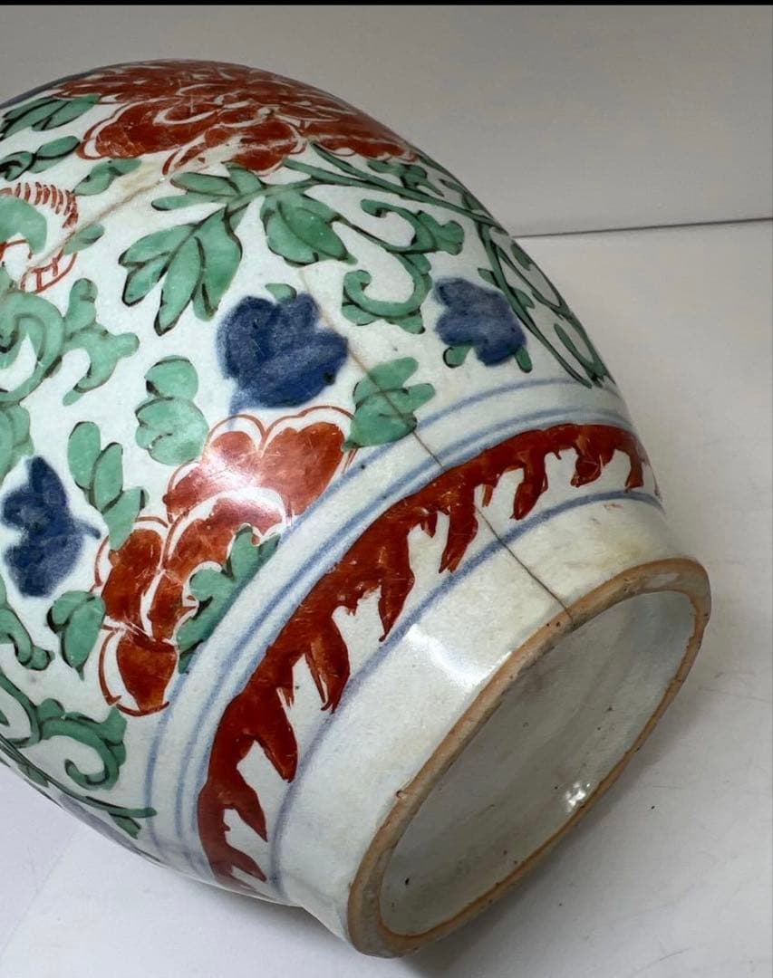 中国明時代 明代の五彩壺 南京赤絵大壷 置物 アンティーク 骨董 飾り物古