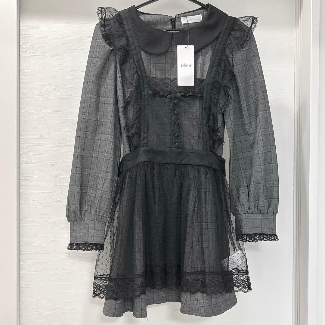 pium】チュールエプロン付きドーリーワンピース F ギンガムチェック
