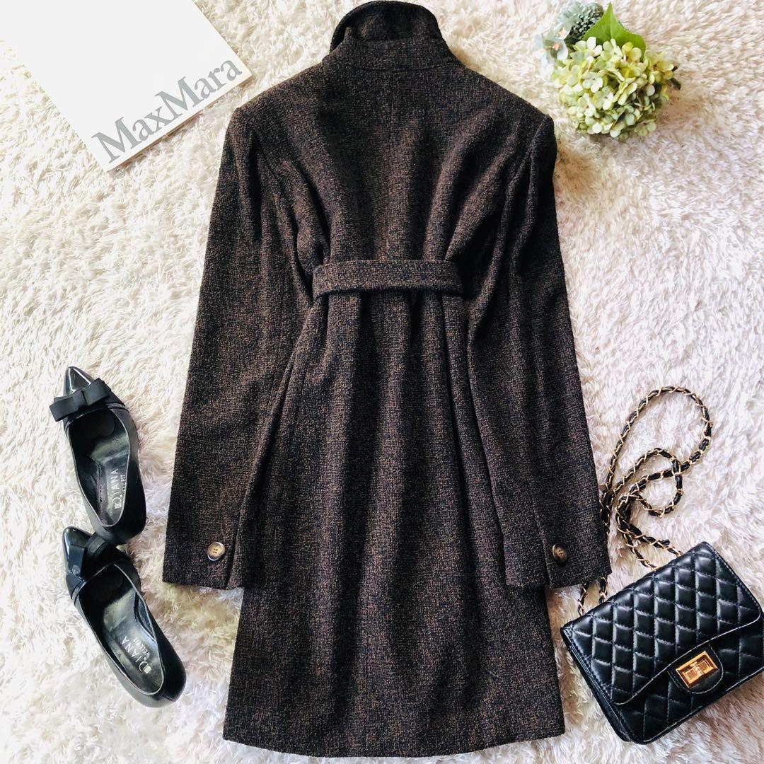 希少42✨極美品 マックスマーラ ベルテッドコート 女優襟 白タグ