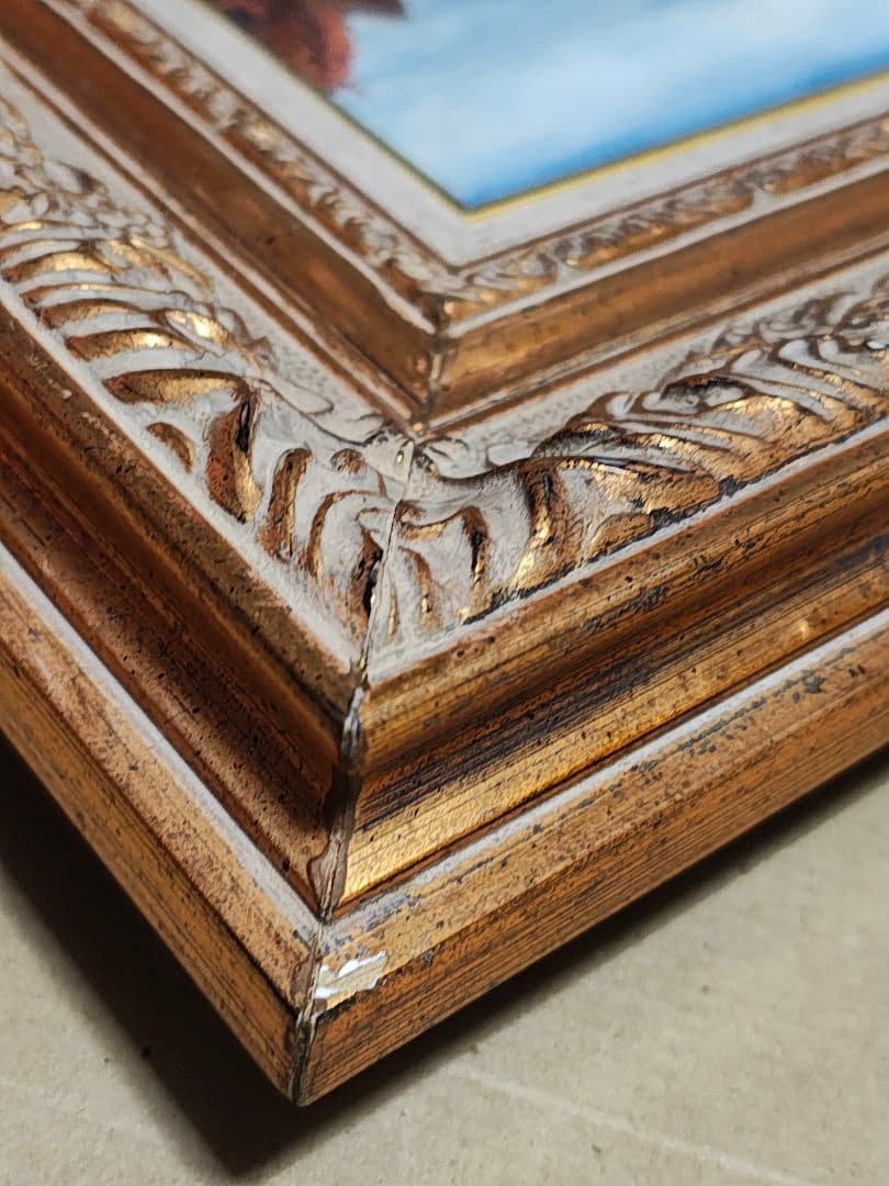 F12号】大型 油絵 風景画 額縁入り バス停 山道 アンティーク 肉筆