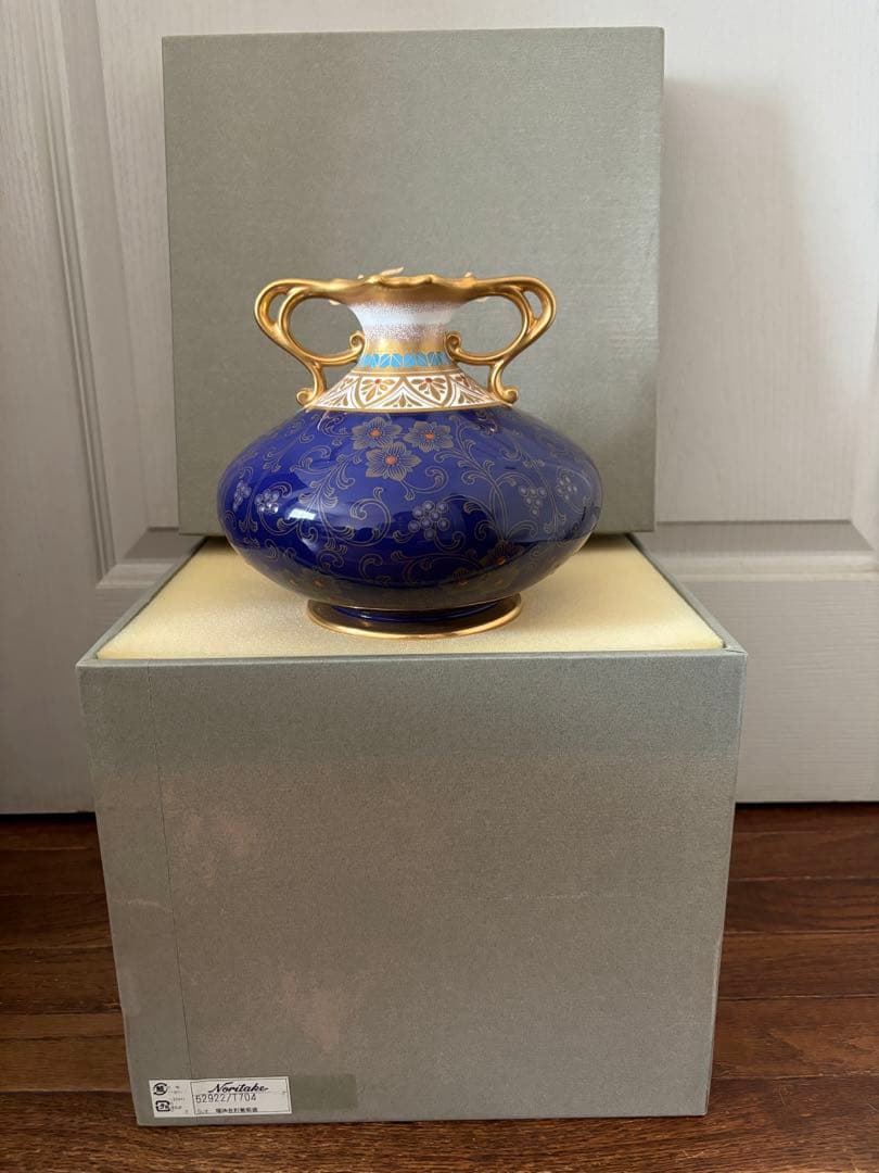 Noritake 美術品 花瓶 瑠璃金彩葡萄盛 52922 希少品 共箱付 美品