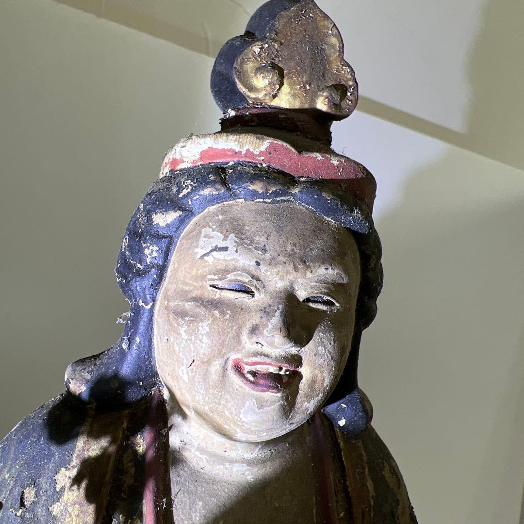 専用桃山~江戸初期木彫鬼子母神玉眼仏像高さ約49㎝ 東Y8-0203☆2F